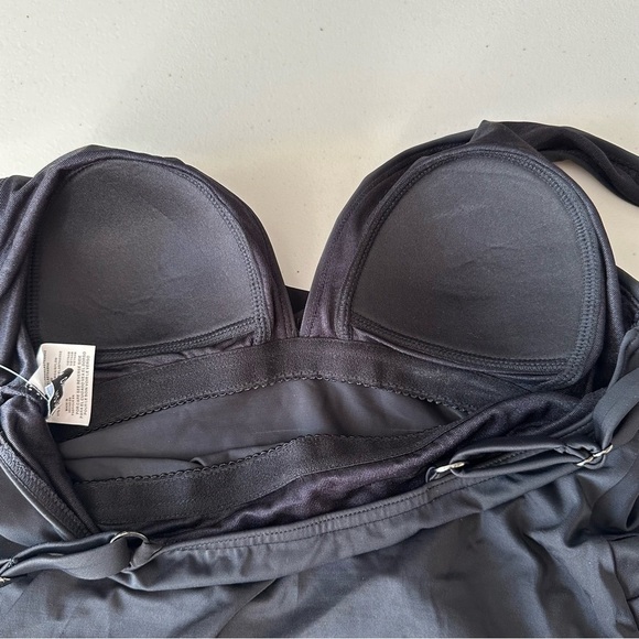 NWT Dreamsuit By Miracle Brands Ruffle Tiered Tankini Swim Top Black Size 8 - Picture 7 of 7